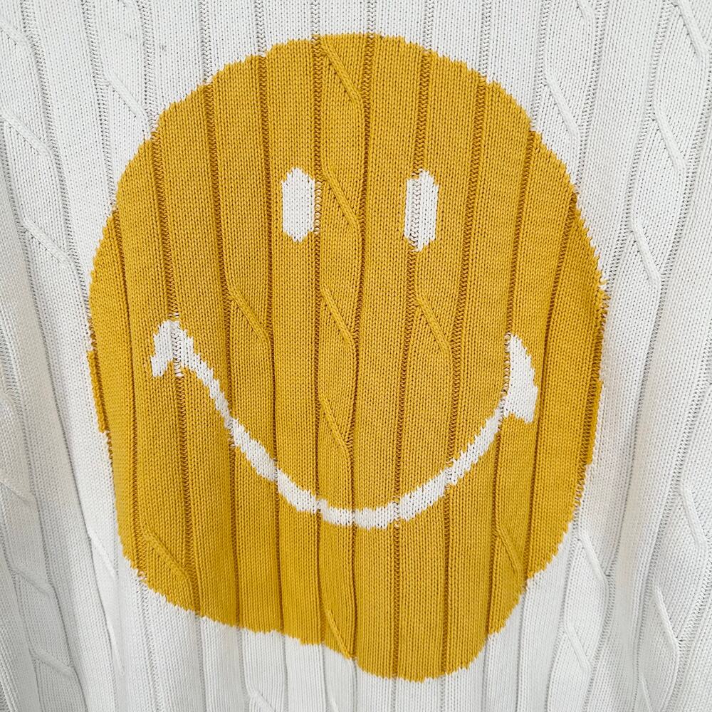 Joshua Sanders x Smiley Unisex Smile Chunky Cable Knit Sweater Crew Neck, White - Picture 8 of 14